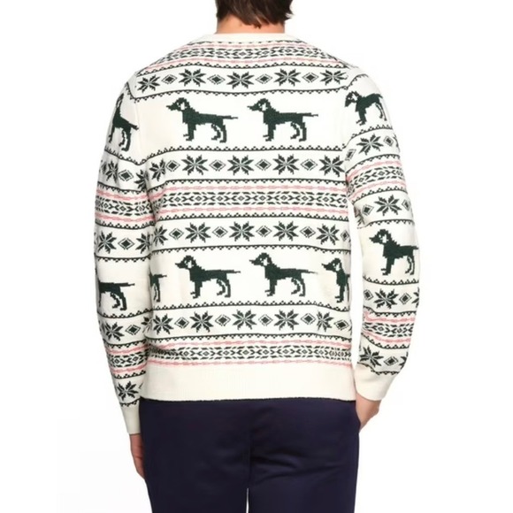 Lands End Mens Crewneck Fair Isle Dog Print Knit Sweater Size L - Picture 3 of 5